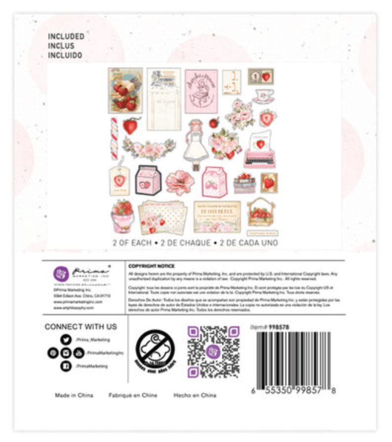 Prima Marketing - Strawberry Milkshake Collection - Ephemera With Foil Accents - Messy Papercrafts