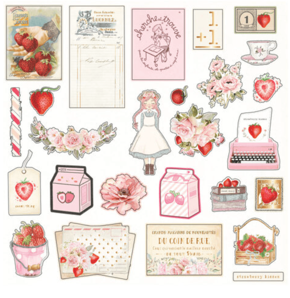 Prima Marketing - Strawberry Milkshake Collection - Ephemera With Foil Accents - Messy Papercrafts