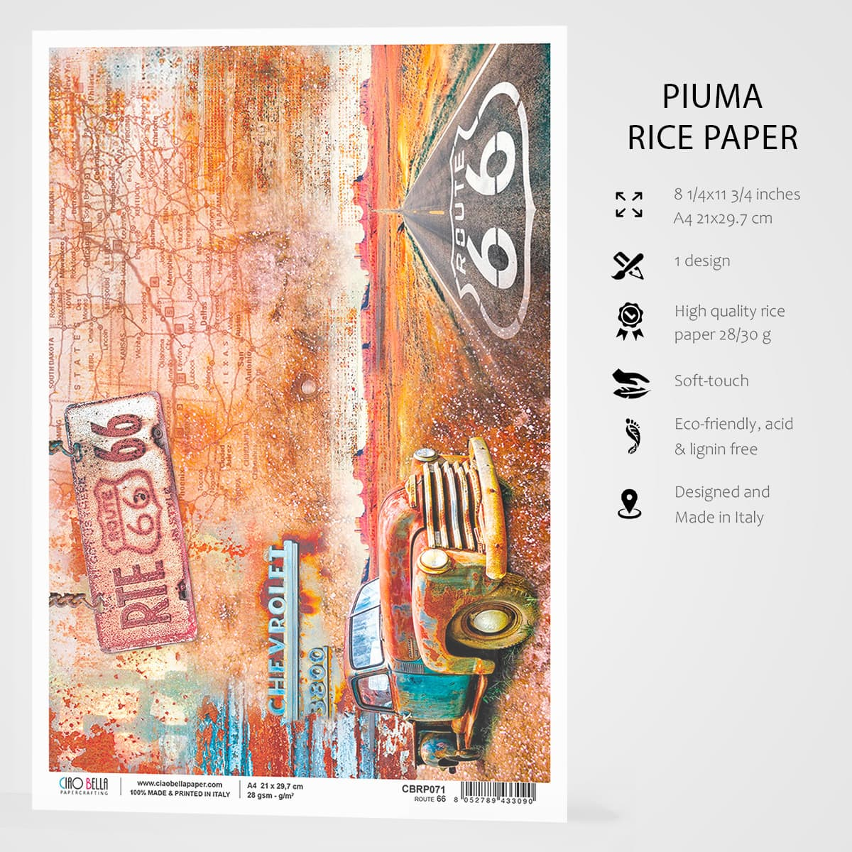 Ciao Bella - Rice Paper - A4 - Single Sheet -  Route 66 Ciao Bella