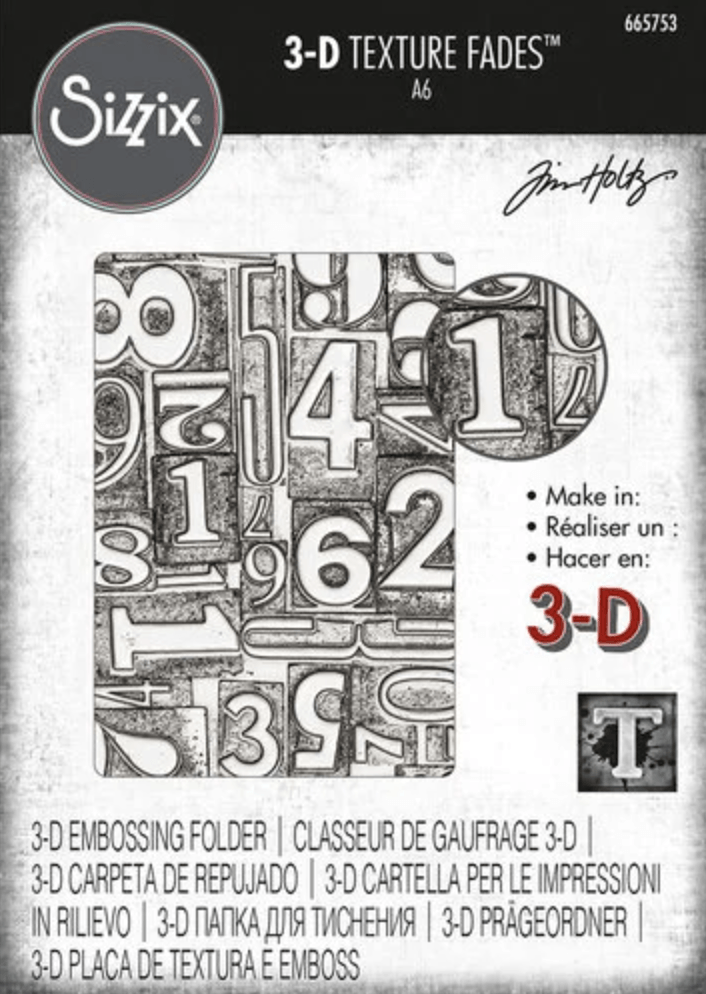 Sizzix - Tim Holtz - 3-D Texture Fades - Embossing Folder - Numbered - Messy Papercrafts