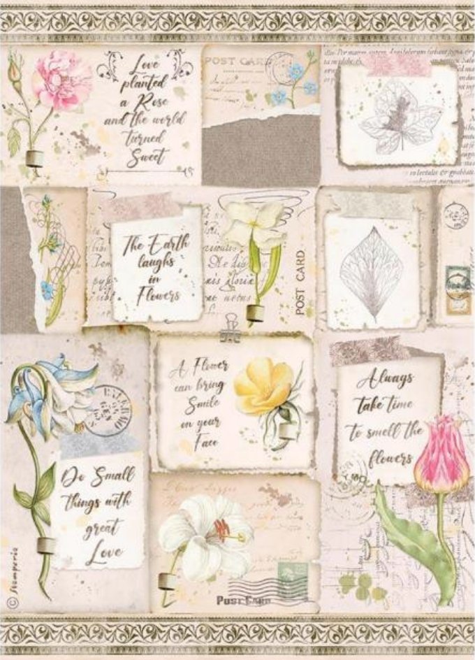 Stamperia - A4 Rice Paper - Romantic Garden House - Letters and Flowers Stamperia