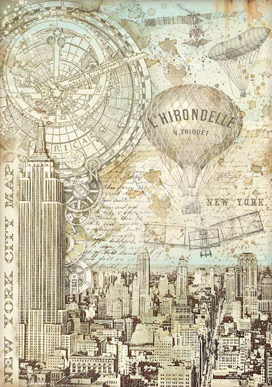Stamperia - A4 Rice Paper - Sir Vagabond Aviator - New York City Map Stamperia