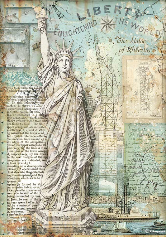 Stamperia - A4 Rice Paper - Sir Vagabond Aviator - Statue of Liberty Stamperia