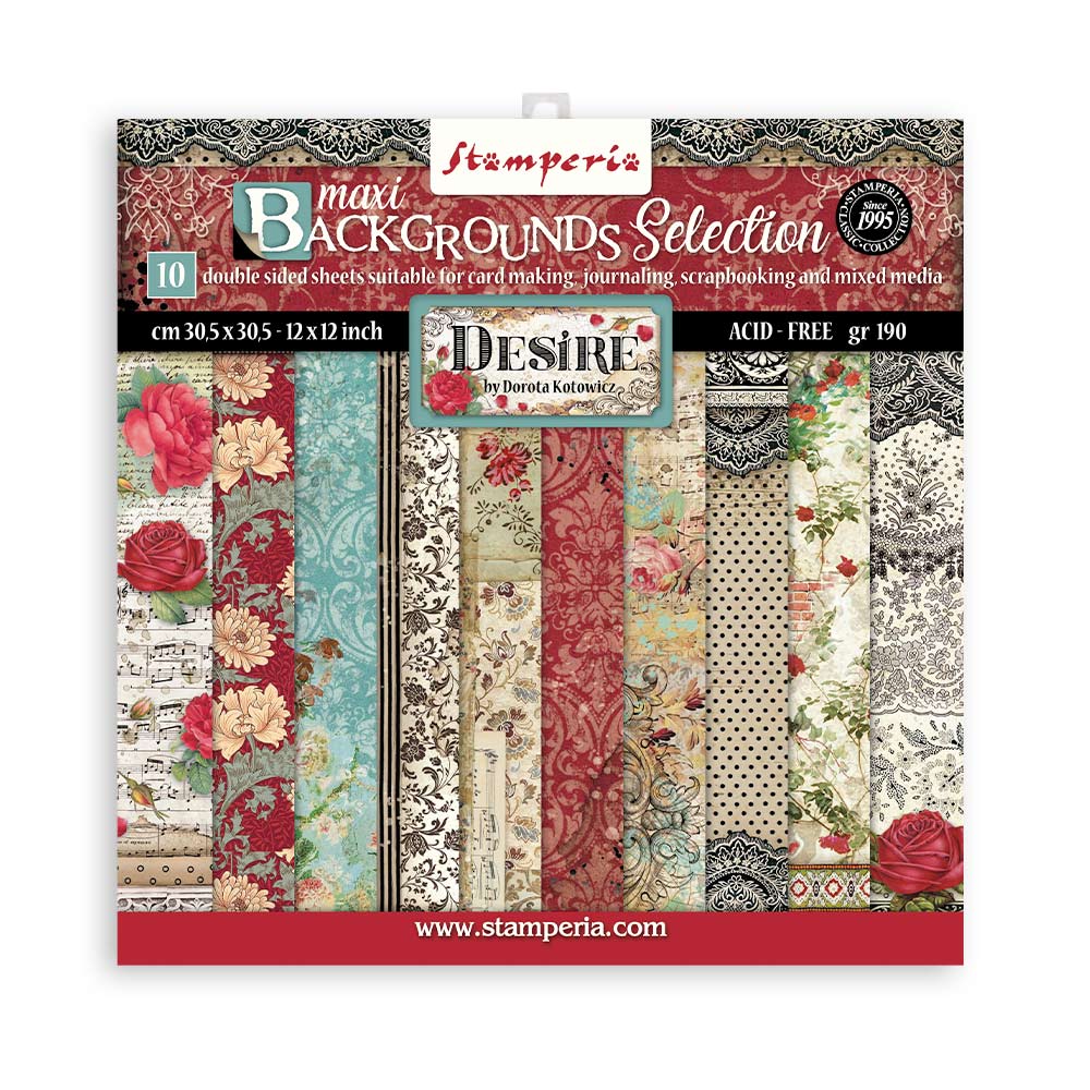 Stamperia - Desire - Maxi Backgrounds - Scrapbooking Pad - 10 Sheets - 12x12 Inch - Messy Papercrafts