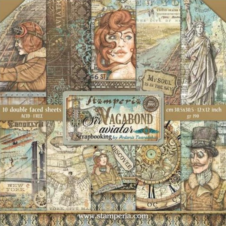 Stamperia - Scrapbooking Pad 10 sheets cm 30,5x30,5 (12"x12") - Sir Vagabond Aviator Stamperia