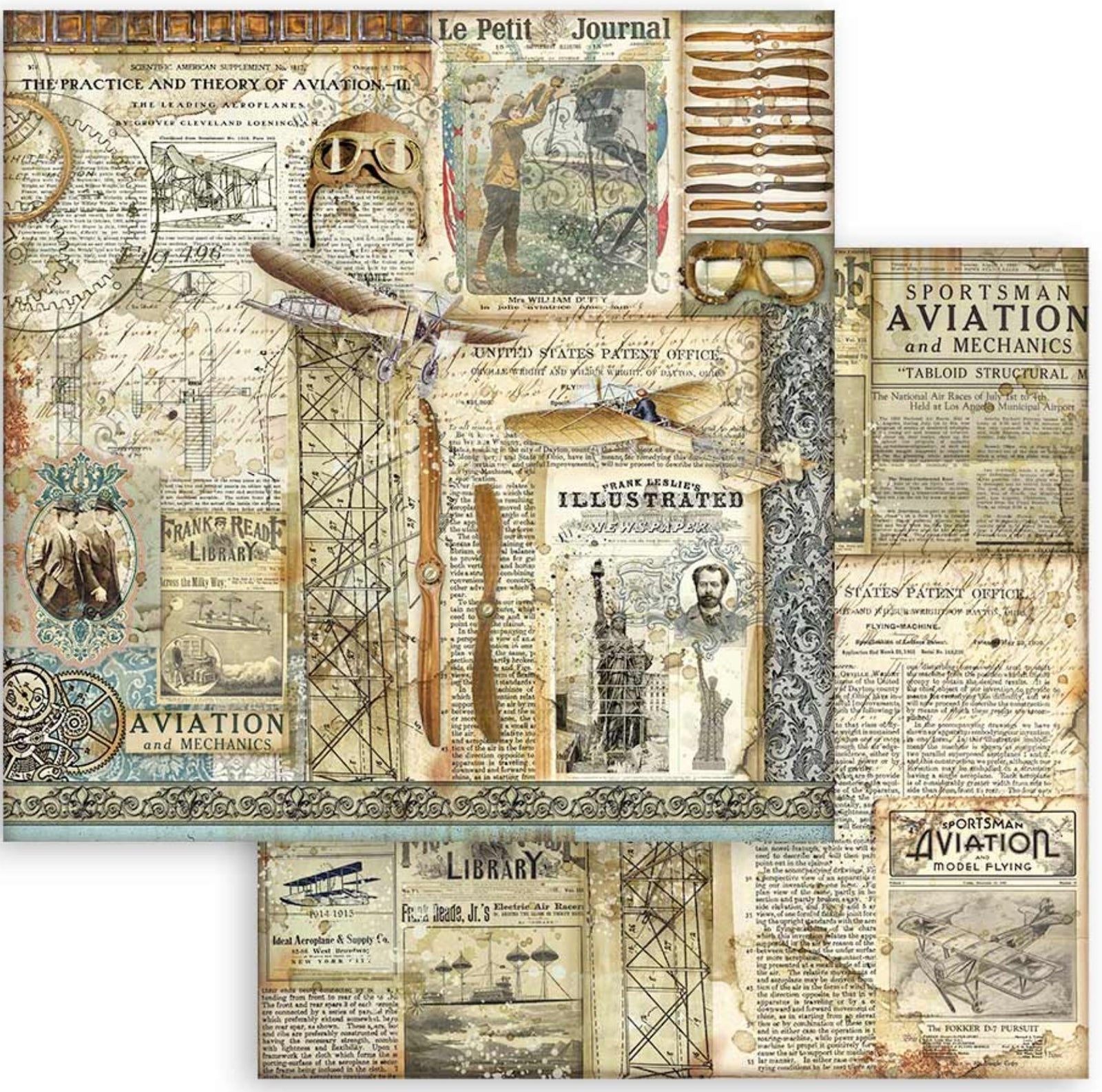 Stamperia - Scrapbooking Small Pad 10 sheets cm 20,3X20,3 (8"X8") Backgrounds Selection - Sir Vagabond Aviator Stamperia