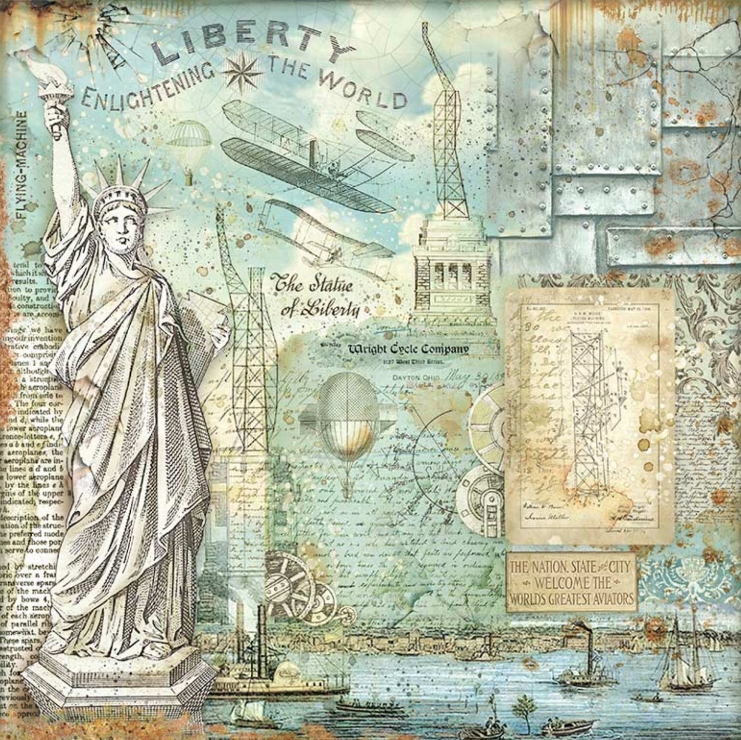 Stamperia - Scrapbooking Small Pad 10 sheets cm 20,3X20,3 (8"X8") Backgrounds Selection - Sir Vagabond Aviator Stamperia
