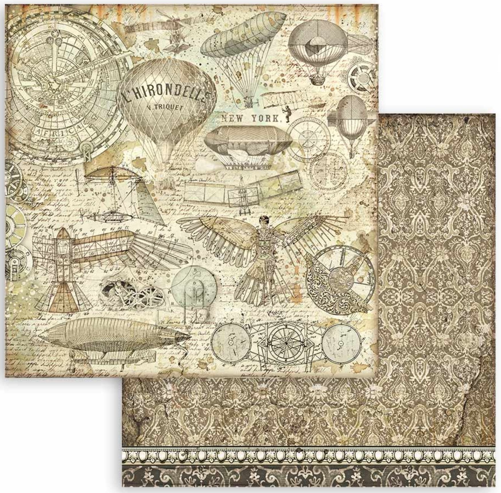 Stamperia - Scrapbooking Small Pad 10 sheets cm 20,3X20,3 (8"X8") Backgrounds Selection - Sir Vagabond Aviator Stamperia