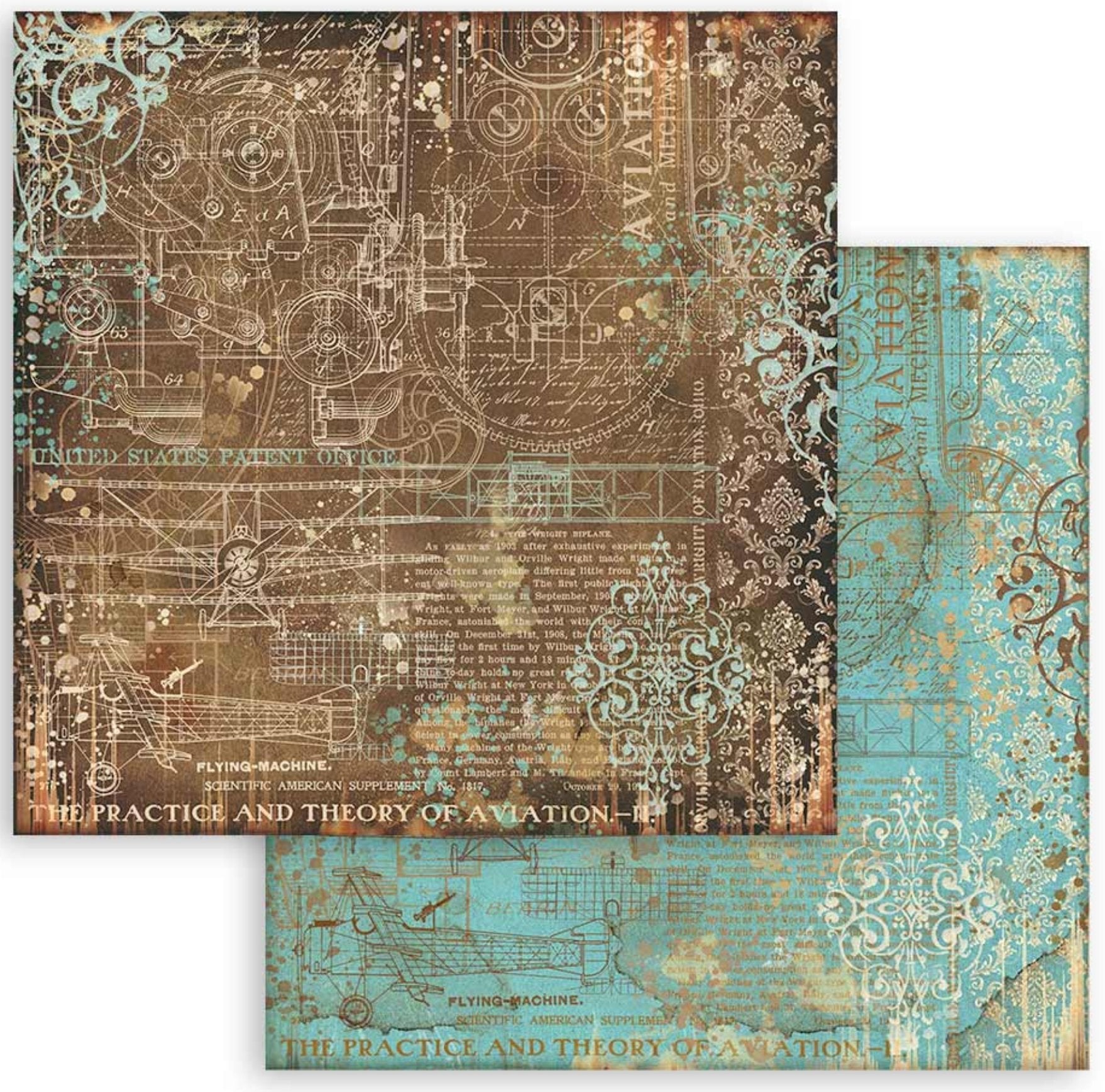 Stamperia - Scrapbooking Small Pad 10 sheets cm 20,3X20,3 (8"X8") Backgrounds Selection - Sir Vagabond Aviator Stamperia