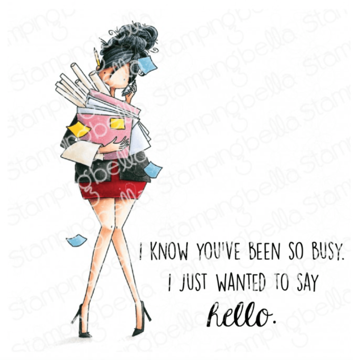 Stamping Bella - Rubber Stamp - Curvy Girl - Girl Is Busy - Messy Papercrafts