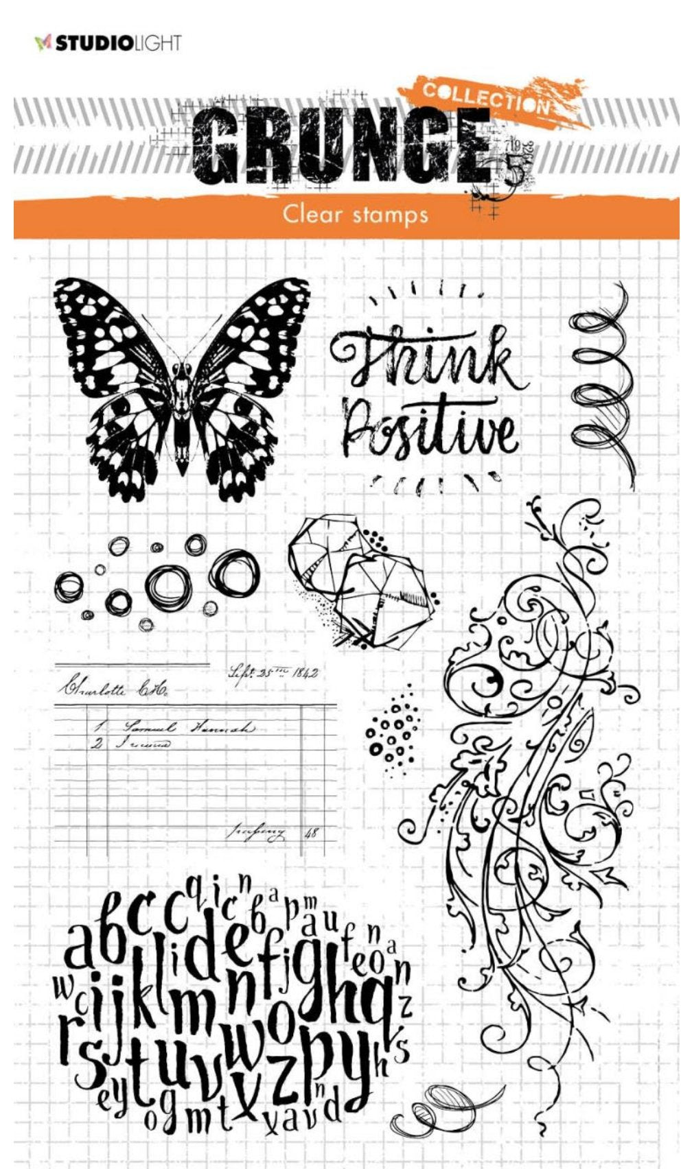 Studio Light - Clear Stamp Elements Butterfly Grunge Collection 210x148x3mm 10 PC Nr.207 Studio Light