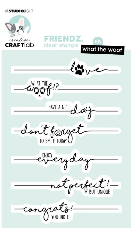 Studio Light - Clear Stamp - What the Woof Text Lines - Friendz 105x148x4mm 7 PC Nr.167 Studiolight