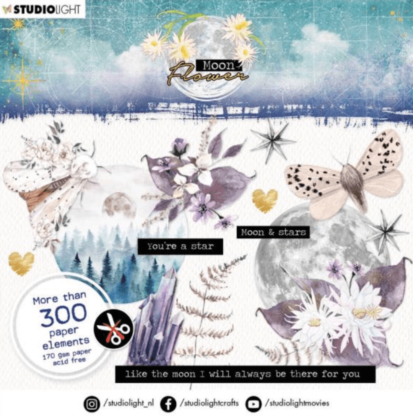Studio Light - Die Cut Block A5 - Moon Flower - Paper Elements - Messy Papercrafts
