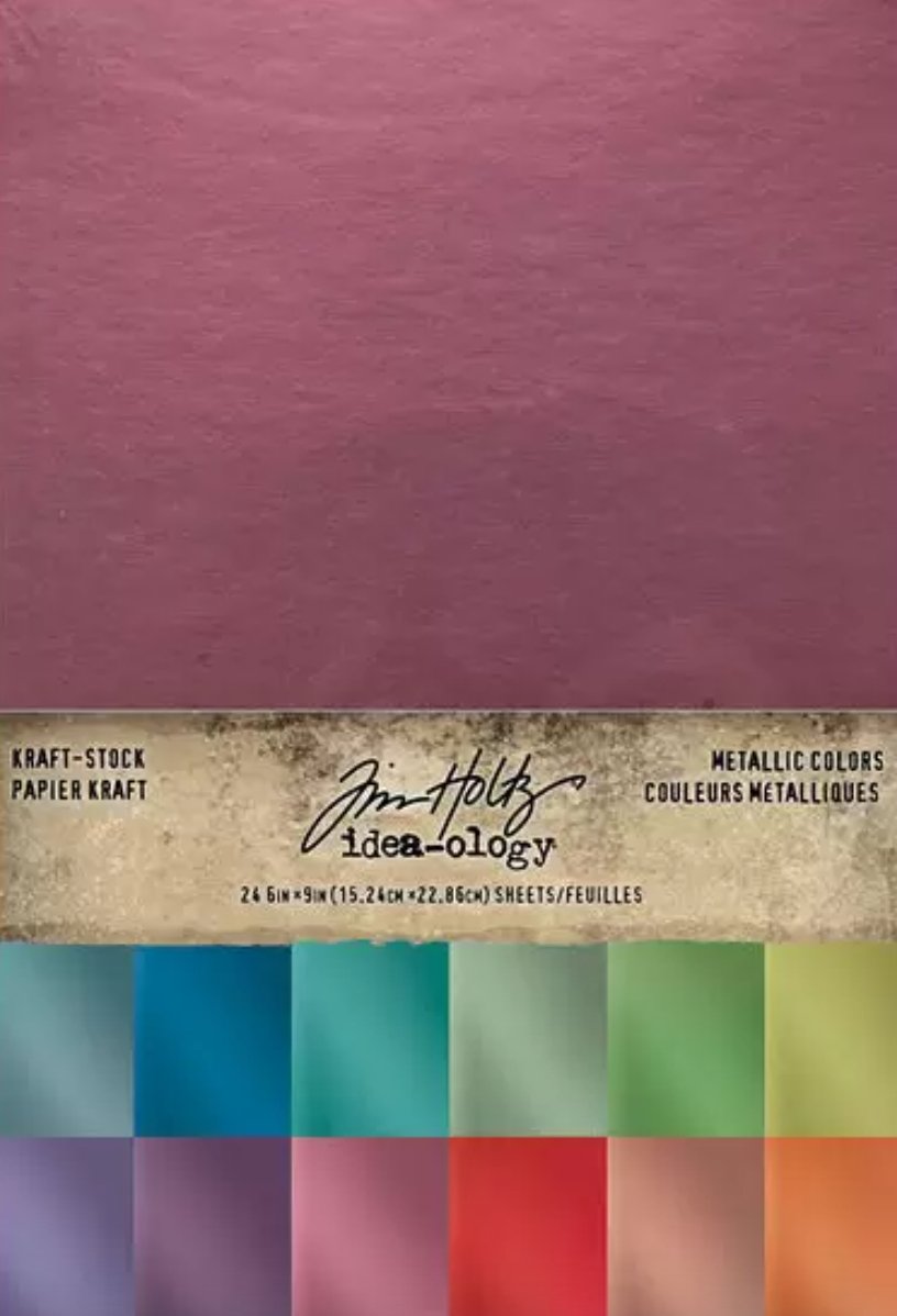 Tim Holtz Kraft Stock Metallic Colors Paper - 6x9 Inch Sheets - Ideaology Tim Holtz