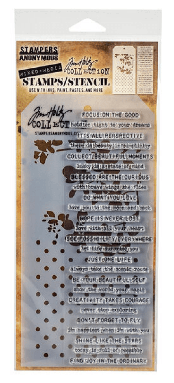 Tim Holtz Mixed Media Stamp & Stencil Set - Blossom & Polkadot - Messy Papercrafts