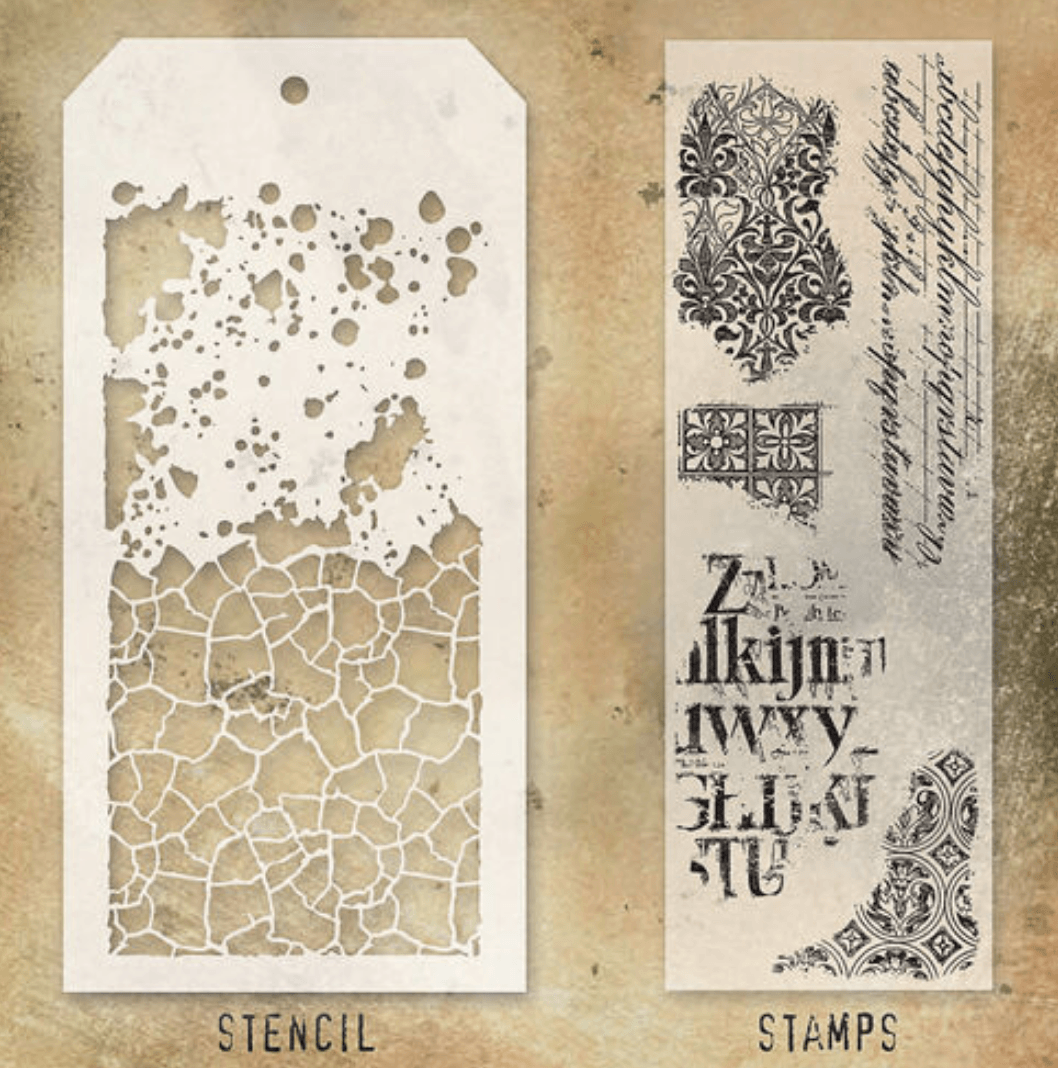 Tim Holtz Mixed Media Stamp & Stencil Set - Grime & Crackle - Messy Papercrafts