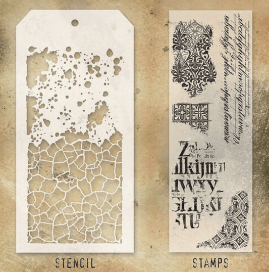 Tim Holtz Mixed Media Stamp & Stencil Set - Grime & Crackle - Messy Papercrafts