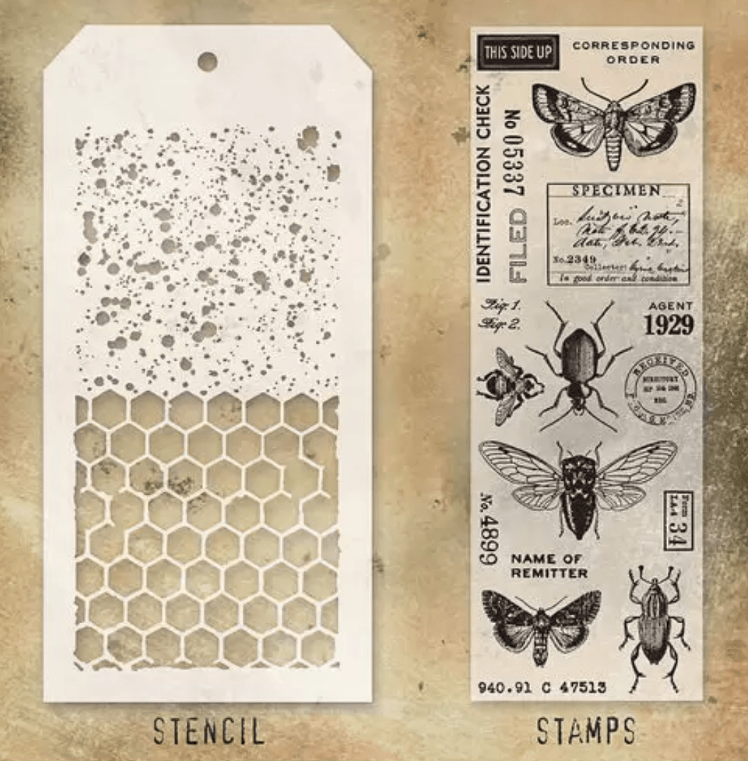 Tim Holtz Mixed Media Stamp & Stencil Set - Speckles & Honeycomb - Messy Papercrafts
