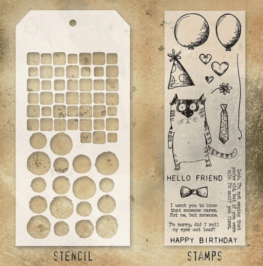 Tim Holtz Mixed Media Stamp & Stencil Set - Tiles & Splotches - Messy Papercrafts