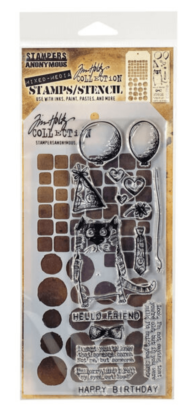 Tim Holtz Mixed Media Stamp & Stencil Set - Tiles & Splotches - Messy Papercrafts