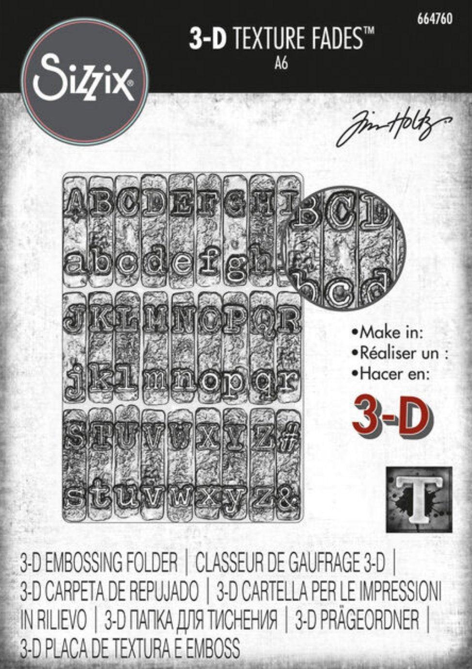 Tim Holtz Sizzix 3-D Texture Fades Embossing Folder Typewriter Tim Holtz